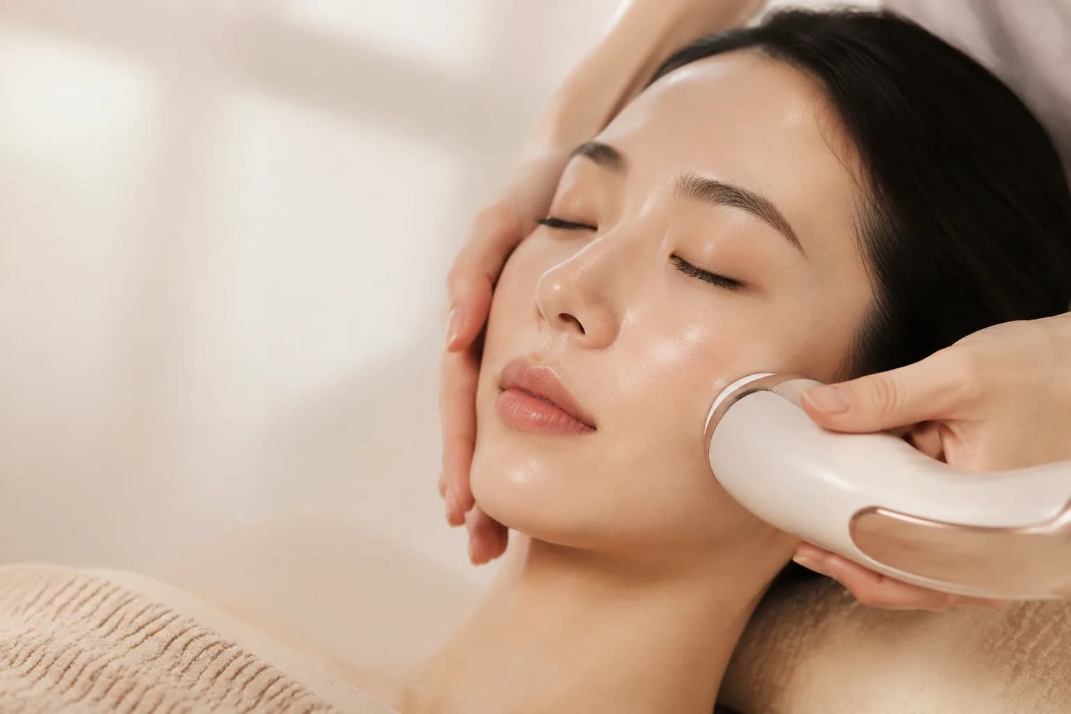 女性接受非醫療肌膚管理的品牌情境示意